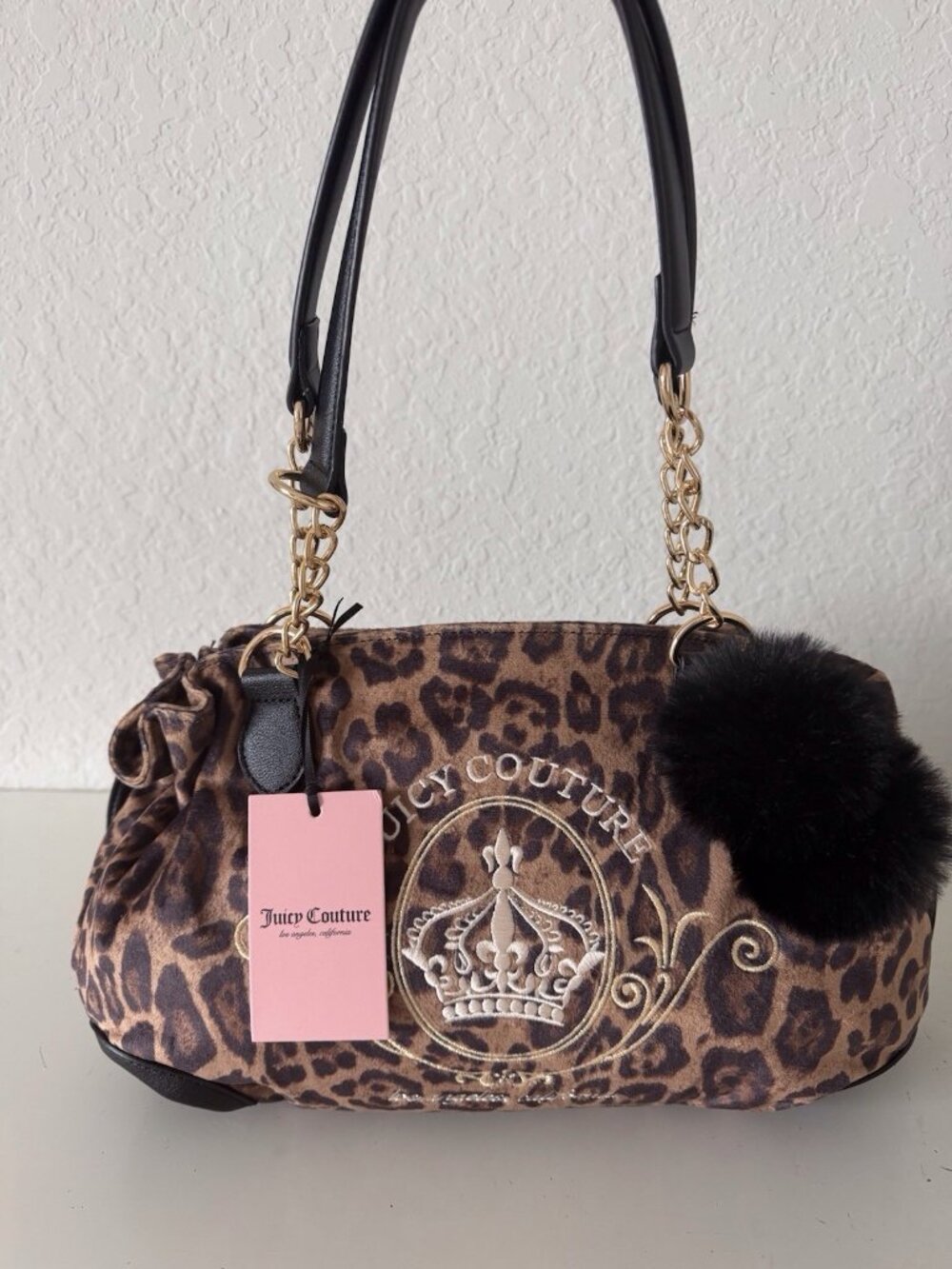 Juicy Couture Magnifique Satchel Bag Purse W/Pom Pom Charm Natural Leopard NEW